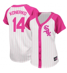 Women's Majestic Chicago White Sox #14 Paul Konerko Authentic White/Pink Splash Fashion MLB Jersey