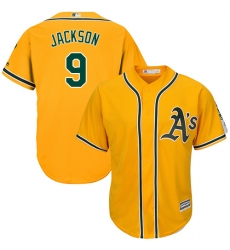 Youth Majestic Oakland Athletics #9 Reggie Jackson Authentic Gold Alternate 2 Cool Base MLB Jersey