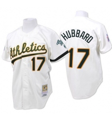 Men's Mitchell and Ness Oakland Athletics #17 Glenn Hubbard Authentic White Throwback MLB Jersey