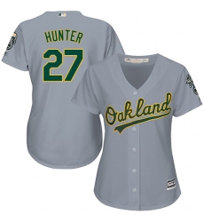 Women's Majestic Oakland Athletics #27 Catfish Hunter Replica Grey Road Cool Base MLB Jersey