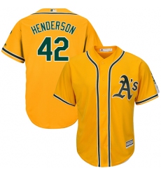 Men's Majestic Oakland Athletics #42 Dave Henderson Replica Gold Alternate 2 Cool Base MLB Jersey