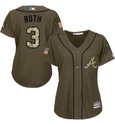 Women's Majestic Atlanta Braves #3 Babe Ruth Replica Green Salute to Service MLB Jersey