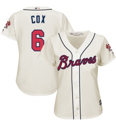 Women's Majestic Atlanta Braves #6 Bobby Cox Authentic Cream Alternate 2 Cool Base MLB Jersey