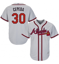 Men's Majestic Atlanta Braves #30 Orlando Cepeda Replica Grey Road Cool Base MLB Jersey