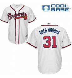 Men's Majestic Atlanta Braves #31 Greg Maddux Replica White Home Cool Base MLB Jersey
