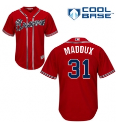 Youth Majestic Atlanta Braves #31 Greg Maddux Authentic Red Alternate Cool Base MLB Jersey