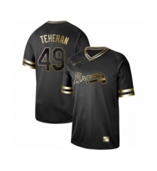 Men's Atlanta Braves #49 Julio Teheran Authentic Black Gold Fashion Baseball Jersey