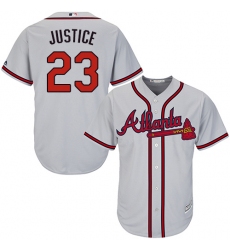 Men's Majestic Atlanta Braves #23 David Justice Replica Grey Road Cool Base MLB Jersey
