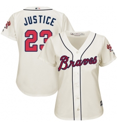 Women's Majestic Atlanta Braves #23 David Justice Authentic Cream Alternate 2 Cool Base MLB Jersey