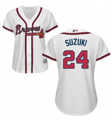 Women's Majestic Atlanta Braves #24 Kurt Suzuki Authentic White Home Cool Base MLB Jersey