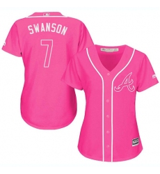 Women's Majestic Atlanta Braves #7 Dansby Swanson Authentic Pink Fashion Cool Base MLB Jersey