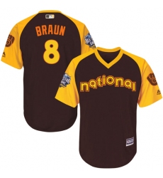 Youth Majestic Milwaukee Brewers #8 Ryan Braun Authentic Brown 2016 All-Star National League BP Cool Base MLB Jersey