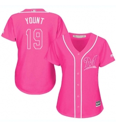 Women's Majestic Milwaukee Brewers #19 Robin Yount Authentic Pink Fashion Cool Base MLB Jersey