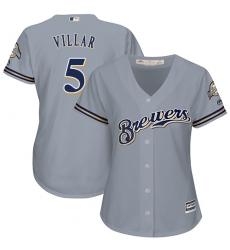 Women's Majestic Milwaukee Brewers #5 Jonathan Villar Authentic Grey Road Cool Base MLB Jersey