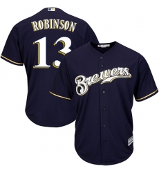 Youth Majestic Milwaukee Brewers #13 Glenn Robinson Replica Navy Blue Alternate Cool Base MLB Jersey