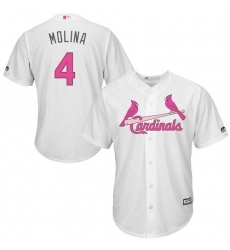 Men's Majestic St. Louis Cardinals #4 Yadier Molina Replica White 2016 Mother's Day Cool Base MLB Jersey