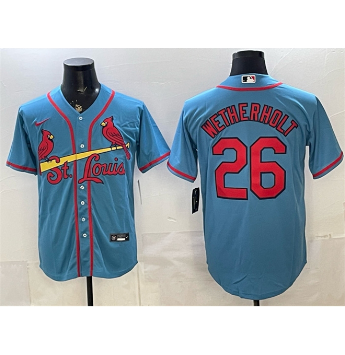 Men's St. Louis Cardinals #26 JJ Wetherholt Blue Cool Base Stitched Baseball Jersey