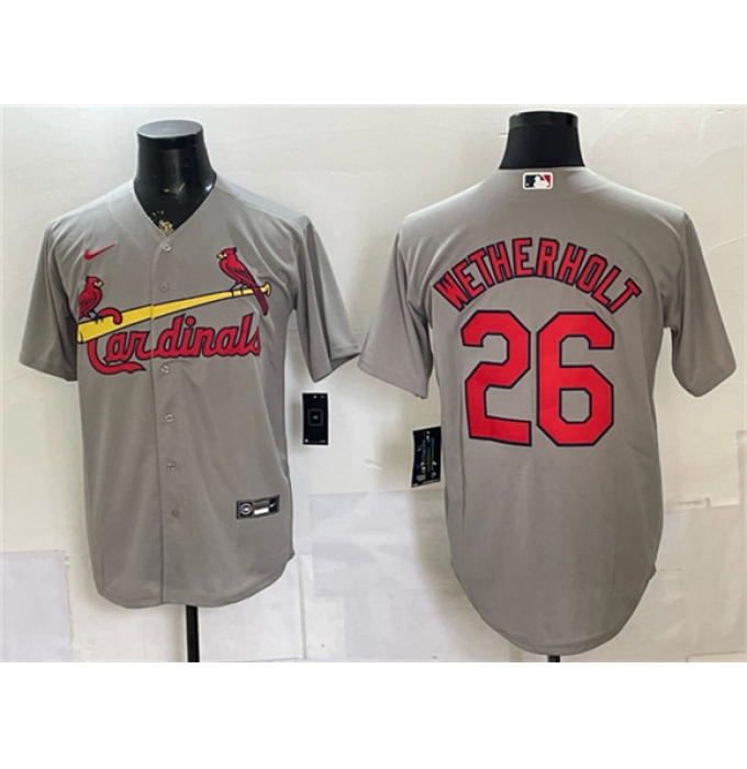 Men's St. Louis Cardinals #26 JJ Wetherholt Gray Cool Base Stitched Baseball Jersey