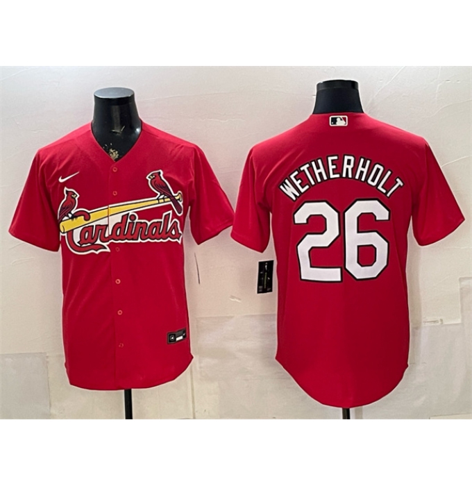 Men's St. Louis Cardinals #26 JJ Wetherholt Red Cool Base Stitched Baseball Jersey