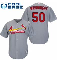 Youth Majestic St. Louis Cardinals #50 Adam Wainwright Replica Grey Road Cool Base MLB Jersey