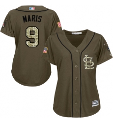 Women's Majestic St. Louis Cardinals #9 Roger Maris Authentic Green Salute to Service MLB Jersey