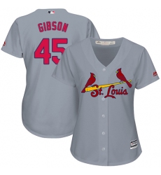 Women's Majestic St. Louis Cardinals #45 Bob Gibson Authentic Grey Road Cool Base MLB Jersey