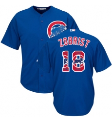 Men's Majestic Chicago Cubs #18 Ben Zobrist Authentic Royal Blue Team Logo Fashion Cool Base MLB Jersey
