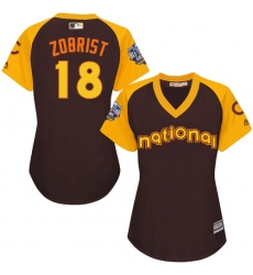 Women's Majestic Chicago Cubs #18 Ben Zobrist Authentic Brown 2016 All-Star National League BP Cool Base MLB Jersey