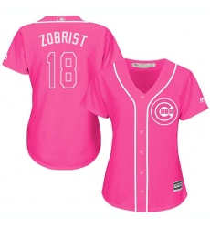 Women's Majestic Chicago Cubs #18 Ben Zobrist Authentic Pink Fashion MLB Jersey