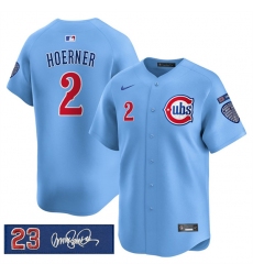 Men's Chicago Cubs #2 Nico Hoerner Blue 'Ryne Sandberg Tribute' Vapor Limited V3 Stitched Baseball Jersey