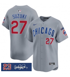 Men's Chicago Cubs #27 Seiya Suzuki Gray 'Ryne Sandberg Tribute' Vapor Limited V3 Stitched Baseball Jersey