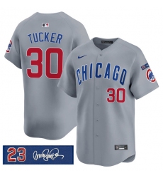 Men's Chicago Cubs #30 Kyle Tucker Gray 'Ryne Sandberg Tribute' Vapor Limited V3 Stitched Baseball Jersey