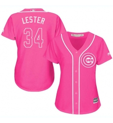 Women's Majestic Chicago Cubs #34 Jon Lester Authentic Pink Fashion MLB Jersey