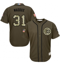 Men's Majestic Chicago Cubs #31 Greg Maddux Authentic Green Salute to Service MLB Jersey