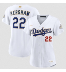 Women's Los Angeles Dodgers #22 Clayton Kershaw White 2026 Gold Collection Stadium Stitched Baseball Jersey(Run Small)