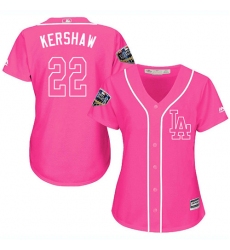 Women's Majestic Los Angeles Dodgers #22 Clayton Kershaw Authentic Pink Fashion Cool Base 2018 World Series MLB Jersey