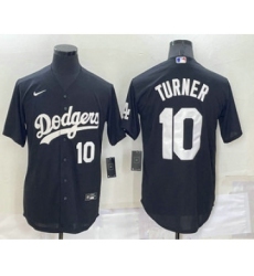 Men's Los Angeles Dodgers #10 Justin Turner Number Black Turn Back The Clock Stitched Cool Base Jersey