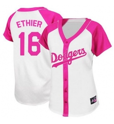 Women's Majestic Los Angeles Dodgers #16 Andre Ethier Replica White/Pink Splash Fashion MLB Jersey