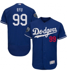 Men's Majestic Los Angeles Dodgers #99 Hyun-Jin Ryu Royal Blue Flexbase Authentic Collection 2018 World Series MLB Jersey