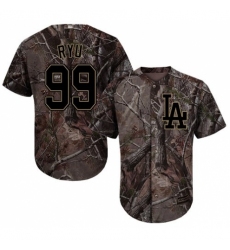 Youth Majestic Los Angeles Dodgers #99 Hyun-Jin Ryu Authentic Camo Realtree Collection Flex Base MLB Jersey
