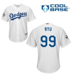 Youth Majestic Los Angeles Dodgers #99 Hyun-Jin Ryu Replica White Home 2017 World Series Bound Cool Base MLB Jersey