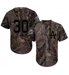 Men's Majestic Los Angeles Dodgers #30 Maury Wills Authentic Camo Realtree Collection Flex Base 2018 World Series MLB Jersey