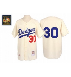 Men's Mitchell and Ness 1962 Los Angeles Dodgers #30 Maury Wills Replica Cream Throwback MLB Jersey