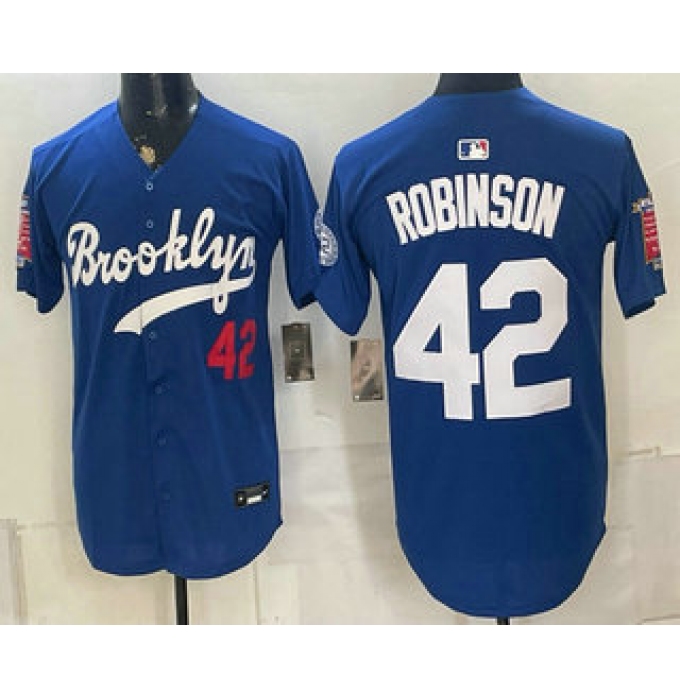 Men's Los Angeles Dodgers #42 Jackie Robinson Blue 1955 Throwback Jersey
