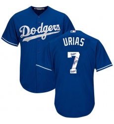 Men's Majestic Los Angeles Dodgers #7 Julio Urias Authentic Royal Blue Team Logo Fashion Cool Base MLB Jersey