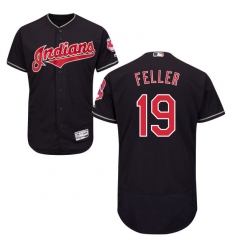 Men's Majestic Cleveland Indians #19 Bob Feller Navy Blue Alternate Flex Base Authentic Collection MLB Jersey