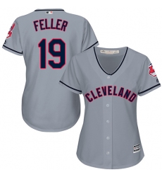 Women's Majestic Cleveland Indians #19 Bob Feller Replica Grey Road Cool Base MLB Jersey