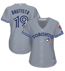 Women's Majestic Toronto Blue Jays #19 Jose Bautista Replica Grey Road MLB Jersey