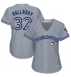 Women's Majestic Toronto Blue Jays #32 Roy Halladay Authentic Grey Road MLB Jersey