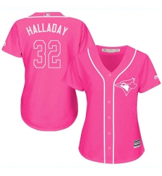 Women's Majestic Toronto Blue Jays #32 Roy Halladay Authentic Pink Fashion Cool Base MLB Jersey
